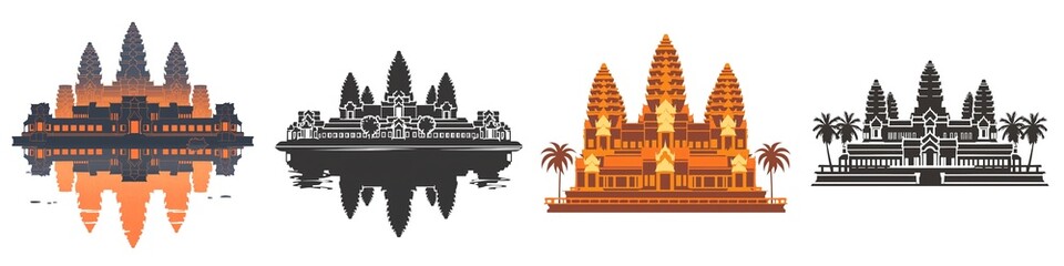 A simple vector icon illustration depicting the group of Angkor Wat for a website isolated white background