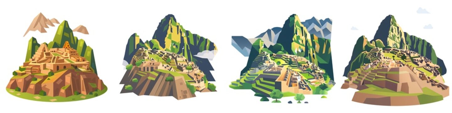 A simple vector icon illustration depicting the group of Machu Picchu for a website isolated white background