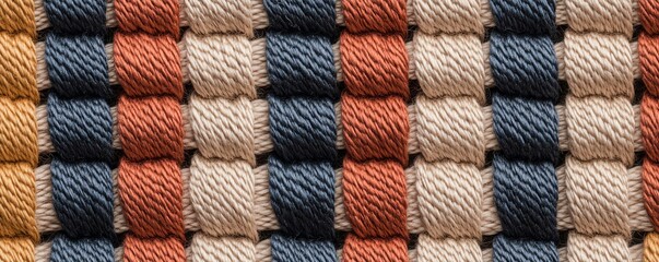 Close up of woven colorful ropes in a striped pattern