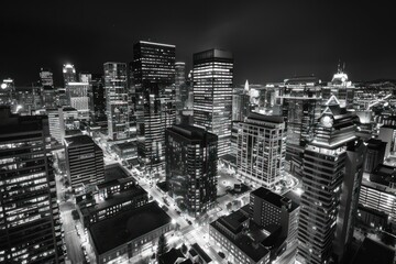 Night Cityscape, Black and White Aerial View