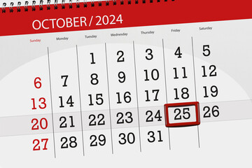 Calendar 2024, deadline, day, month, page, organizer, date, October, friday, number 25