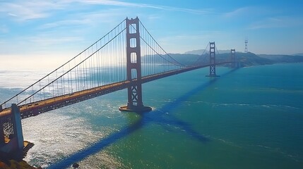 Golden Gate Bridge spanning the bay under a clear blue sky