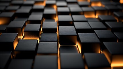 Fototapeta premium Abstract black cubes glowing with an orange hue, adding a dramatic flair.