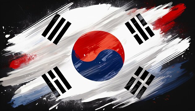 South Korea flag in abstract brush stroke style