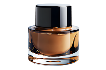 Hygienic gold color paint skin face cream in jar moisturizer isolated on cut out PNG or transparent background. Beauty facial cosmetic product texture. Makeup realistic for women.