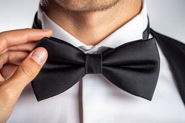 man adjusting his bowtie