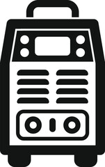 Black and white icon of a portable inverter welding machine, ideal for projects requiring precise metal joining