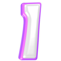 1 Number Purple And White 3D Rendering