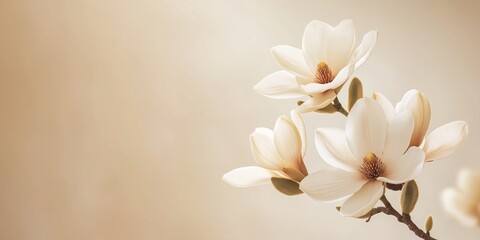 Obraz premium A gentle abstract background featuring magnolia flowers in white and beige tones, with ample copy space