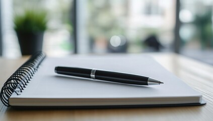 Elegant Black Pen on a Blank Lined Notebook
