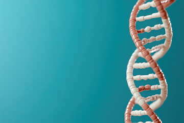 Abstract representation of a DNA double helix, symbolizing genetic information and biological foundations, set against a vibrant turquoise background.