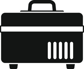 Black portable travel fridge for camping keeping food cold isolated on white background in simple style