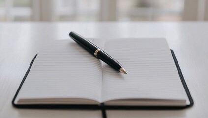 Elegant Black Pen on a Blank Lined Notebook