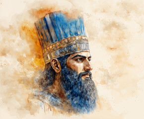Darius the Great. The Majestic Monarch of the Persian Empire. Watercolor Style Illustration.