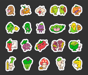Cute vegetable student. Sticker Bookmark. Back to school. Hand drawn style. Vector drawing. Collection of design elements.