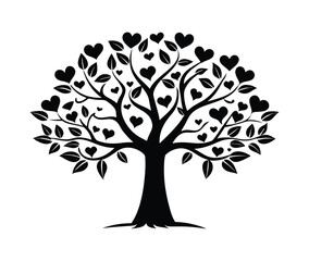Fototapeta premium Heart tree silhouette black and white background