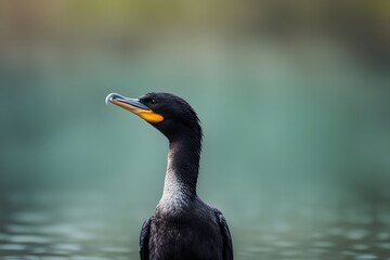 Cormorant bird blurry nature background, Ai Generated