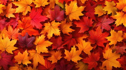 Fototapeta premium Autumn colorful leaves background, Falling leaves natural background, generative ai