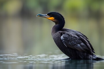 Obraz premium Cormorant bird blurry nature background, Ai Generated