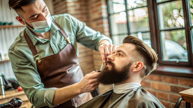 professional hairdresser working with client in babar