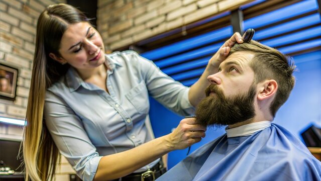 professional hairdresser working with client in babar