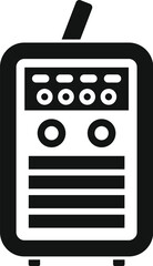 This black and white vector icon represents a welding machine, essential equipment for construction and metalwork