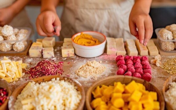 Cheerful Families Preparing Healthy School Lunches Diverse Parents and Kids in a Vibrant Morning Kitchen