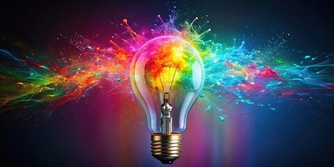 Colorful light bulb exploding, colorful, light bulb, explode, burst, shattered, shattered glass, explosion, vibrant
