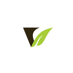 V Leaf Logo Vector. V Nature Leaf Icon