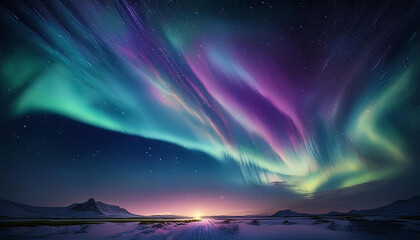 Obraz premium landscape photo of the night sky with beautiful aurora in the clear sky