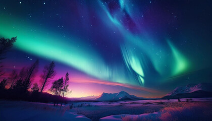 landscape photo of the night sky with beautiful aurora in the clear sky