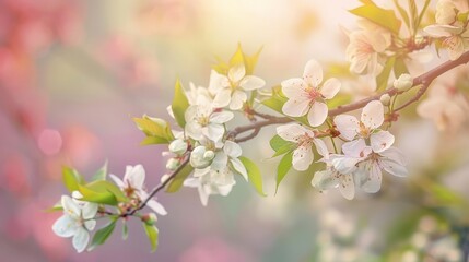 Obraz premium Spring blossoms on a tree branch with a pastel sky