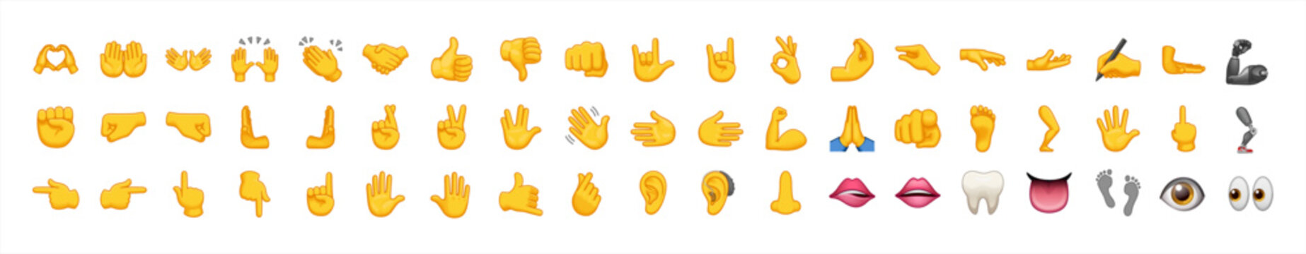 Naklejki All type of hand emojis, gestures, stickers, emoticons flat illustration symbols set, collection. Hands, handshakes, muscle, finger, fist, direction, like, unlike, fingers collection, vector icons.