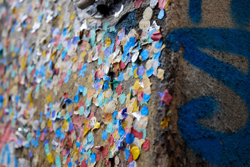 Colorful confetti on a wall