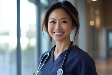 Fototapeta premium Asian female health care worker with copy space 
