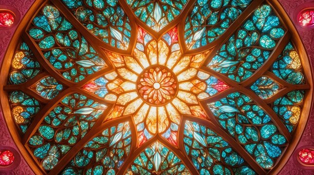 Stained Glass Texture Background Resembling Medieval Cathedral Windows