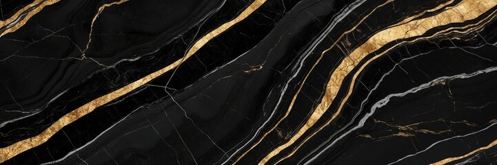 Black Marble Stone Texture with Gold and White Veins, Marble texture background, panoramic, banner, panorama