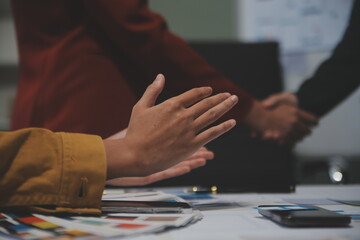 Professional interior designer at workplace in office, closeup