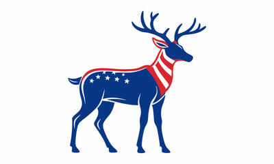 Download Patriotic Deer Vector With Usa Flag Logo - Line Art On White Background Svg File For Design.