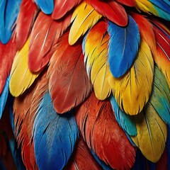 Fototapeta premium Close-Up of Colorful Parrot Feathers in Detail