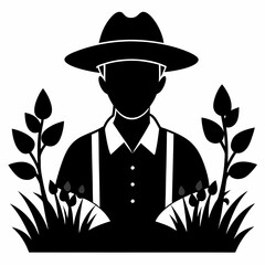 The farmer is working in the field Black silhouette