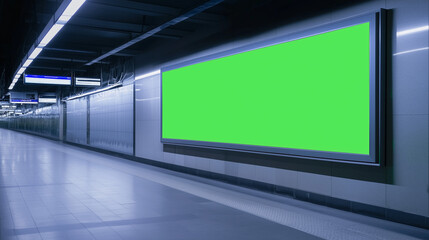 Signboard with green screen, mock-up for advertisement with white background [Generative AI] 広告用グリーンスクリーンのモックアップ