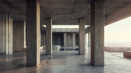 Minimalistic concrete interior with columns