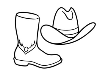 
Cowboy boots and western hat. Cowgirl hat and boots line art vector
