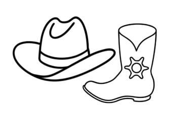 
Cowboy boots and western hat. Cowgirl hat and boots line art vector
