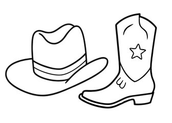 
Cowboy boots and western hat. Cowgirl hat and boots line art vector

