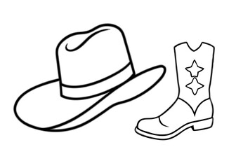 
Cowboy boots and western hat. Cowgirl hat and boots line art vector
