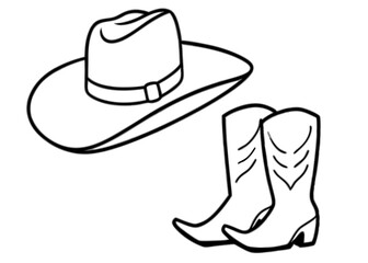 
Cowboy boots and western hat. Cowgirl hat and boots line art vector
