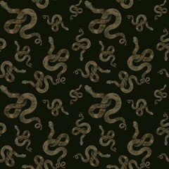 Intricate pattern of snakes on a dark background for textile or wallpaper design