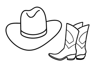 
Cowboy boots and western hat. Cowgirl hat and boots line art vector
